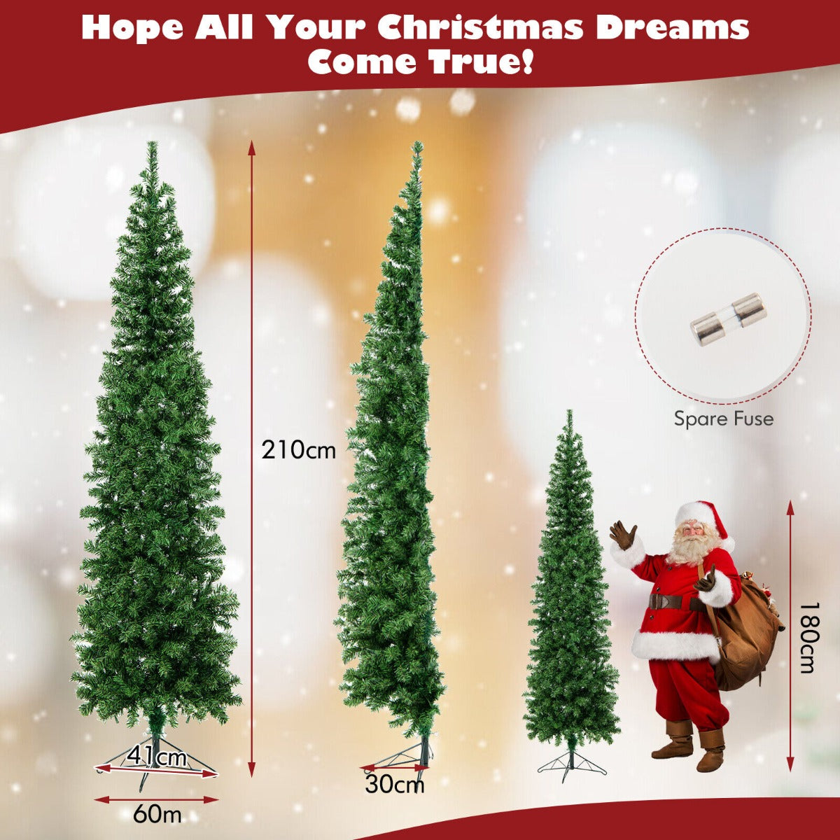 7 Feet Half-Shape Christmas Tree with 150 LED Lights 450 Branch Tips