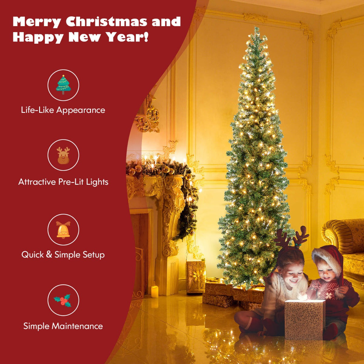 7 Feet Half-Shape Christmas Tree with 150 LED Lights 450 Branch Tips