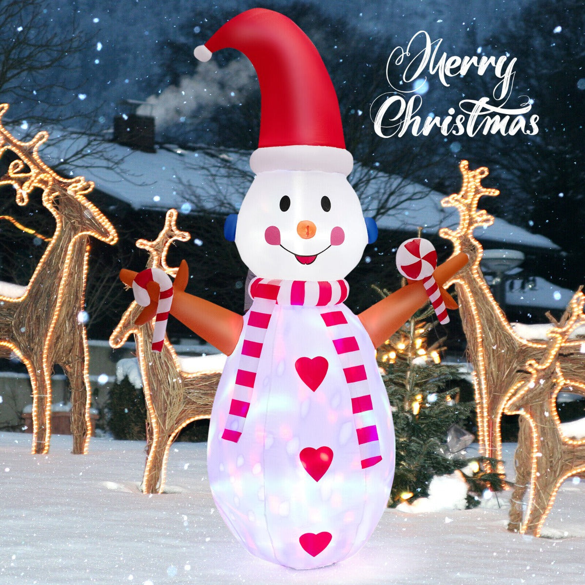 8 Feet Inflatable Christmas Snowman Decoration with Bright LED Lights