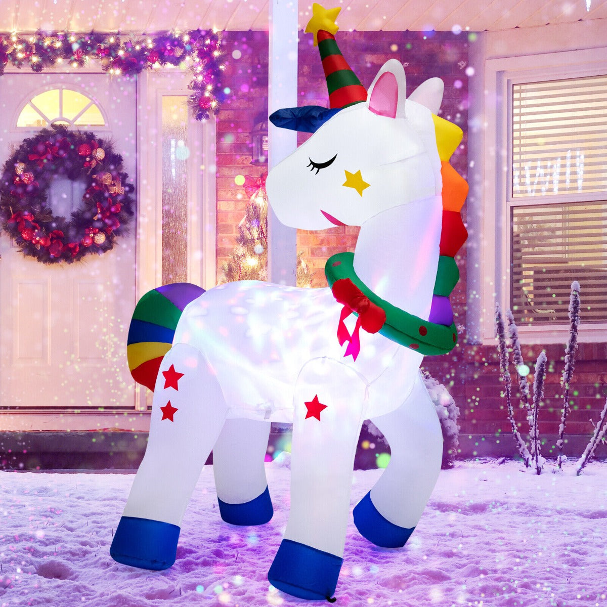 6 Feet Inflatable Christmas Magic Unicorn with Multicolor Disco Light