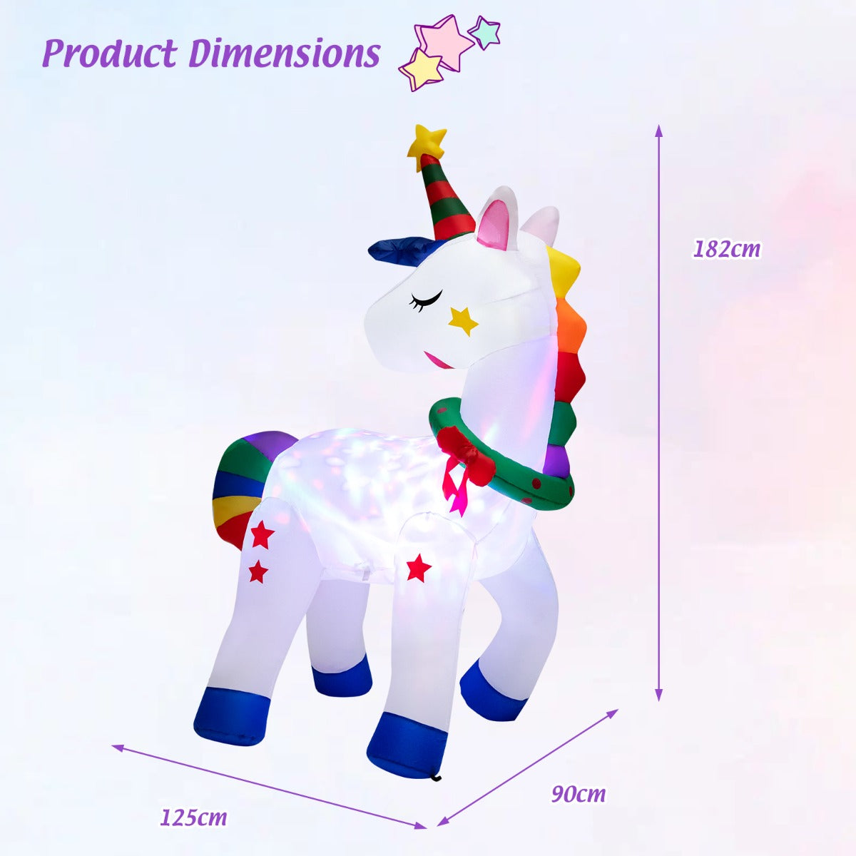 6 Feet Inflatable Christmas Magic Unicorn with Multicolor Disco Light