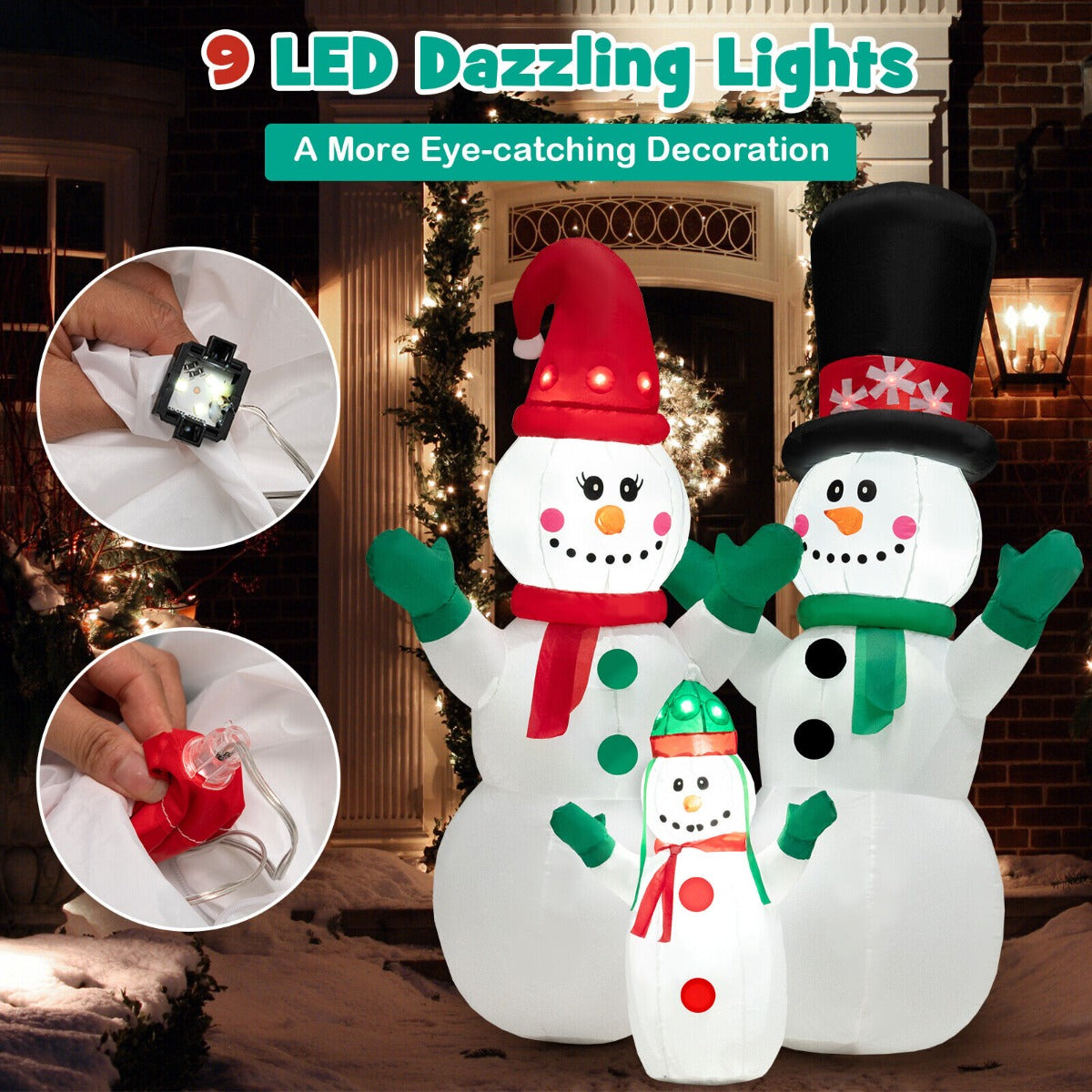 6 Feet Inflatable Snowman Family Christmas Decoration with LED Lights