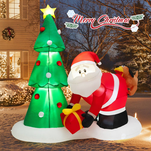 7 Feet Inflatable Christmas Tree with Santa Claus Chased by Dog and LED lights