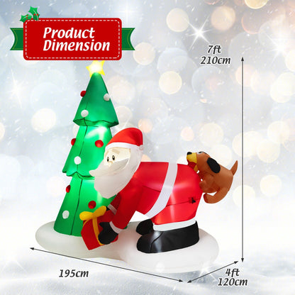 7 Feet Inflatable Christmas Tree with Santa Claus Chased by Dog and LED lights