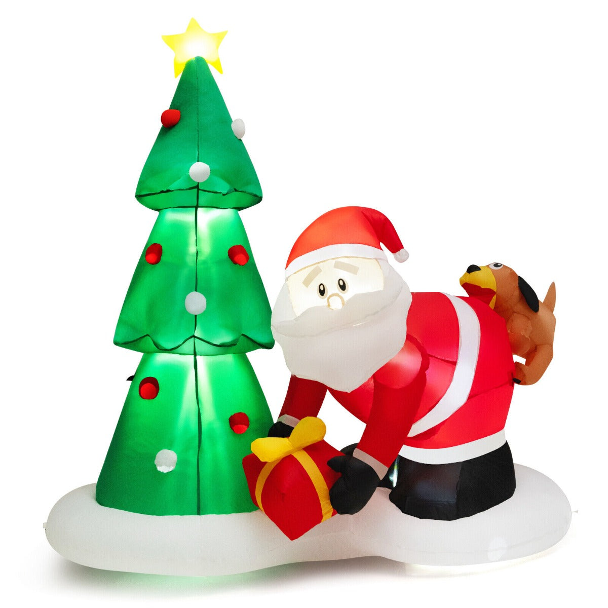 7 Feet Inflatable Christmas Tree with Santa Claus Chased by Dog and LED lights