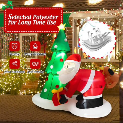7 Feet Inflatable Christmas Tree with Santa Claus Chased by Dog and LED lights