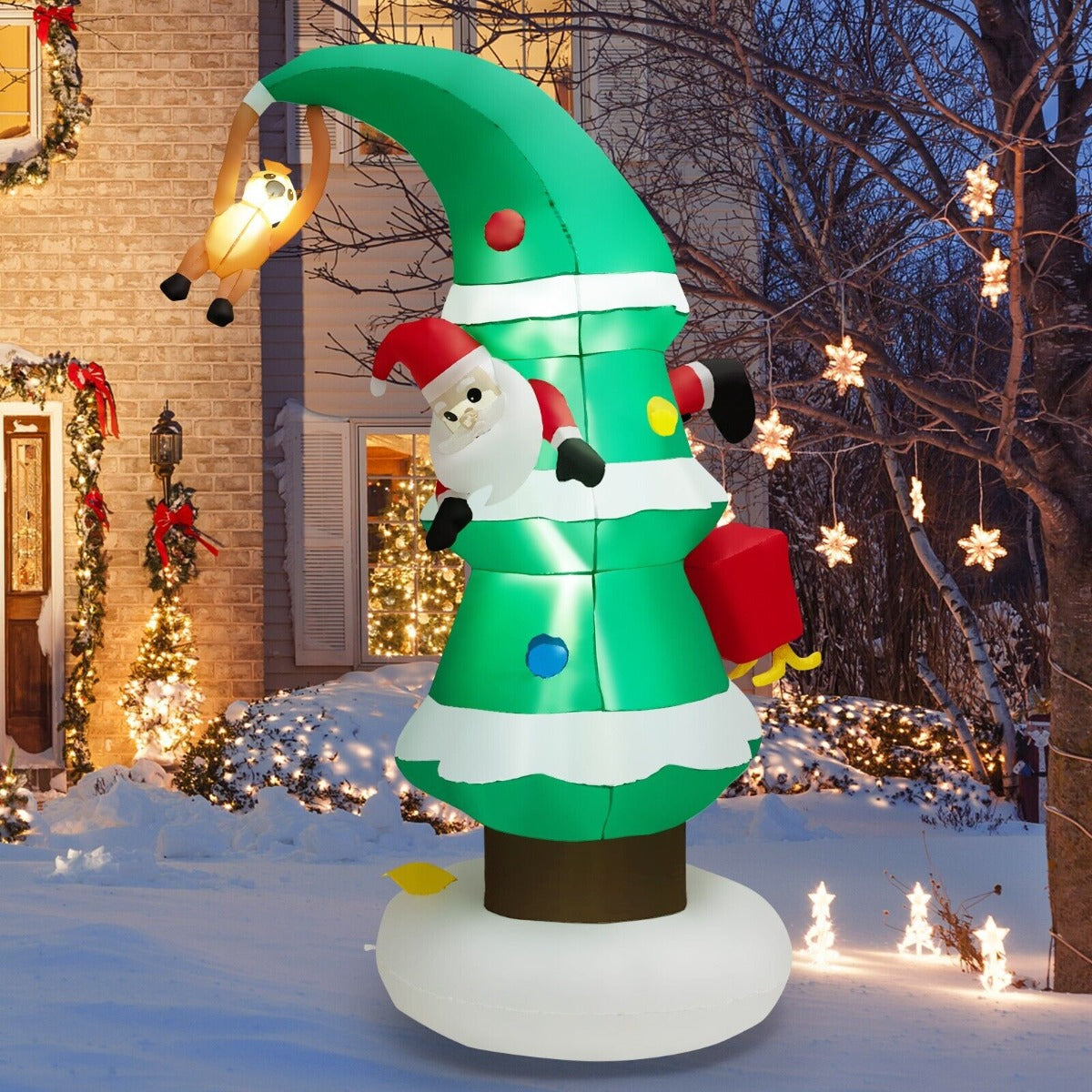 8 Feet Inflatable Christmas Tree and Santa Claus with LED Air Blower