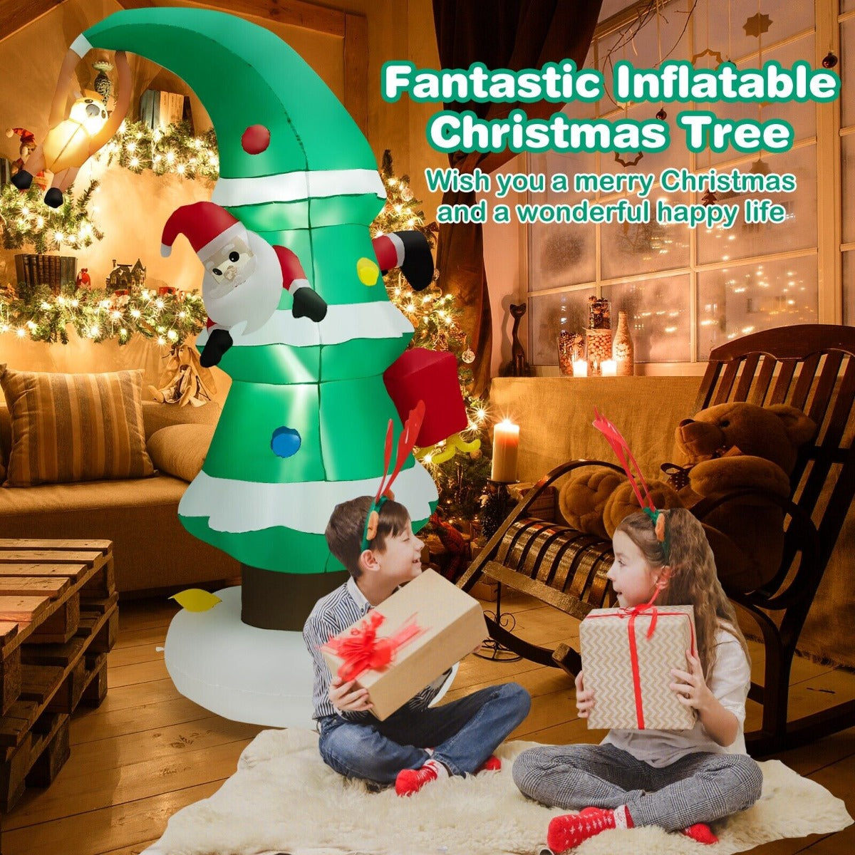 8 Feet Inflatable Christmas Tree and Santa Claus with LED Air Blower