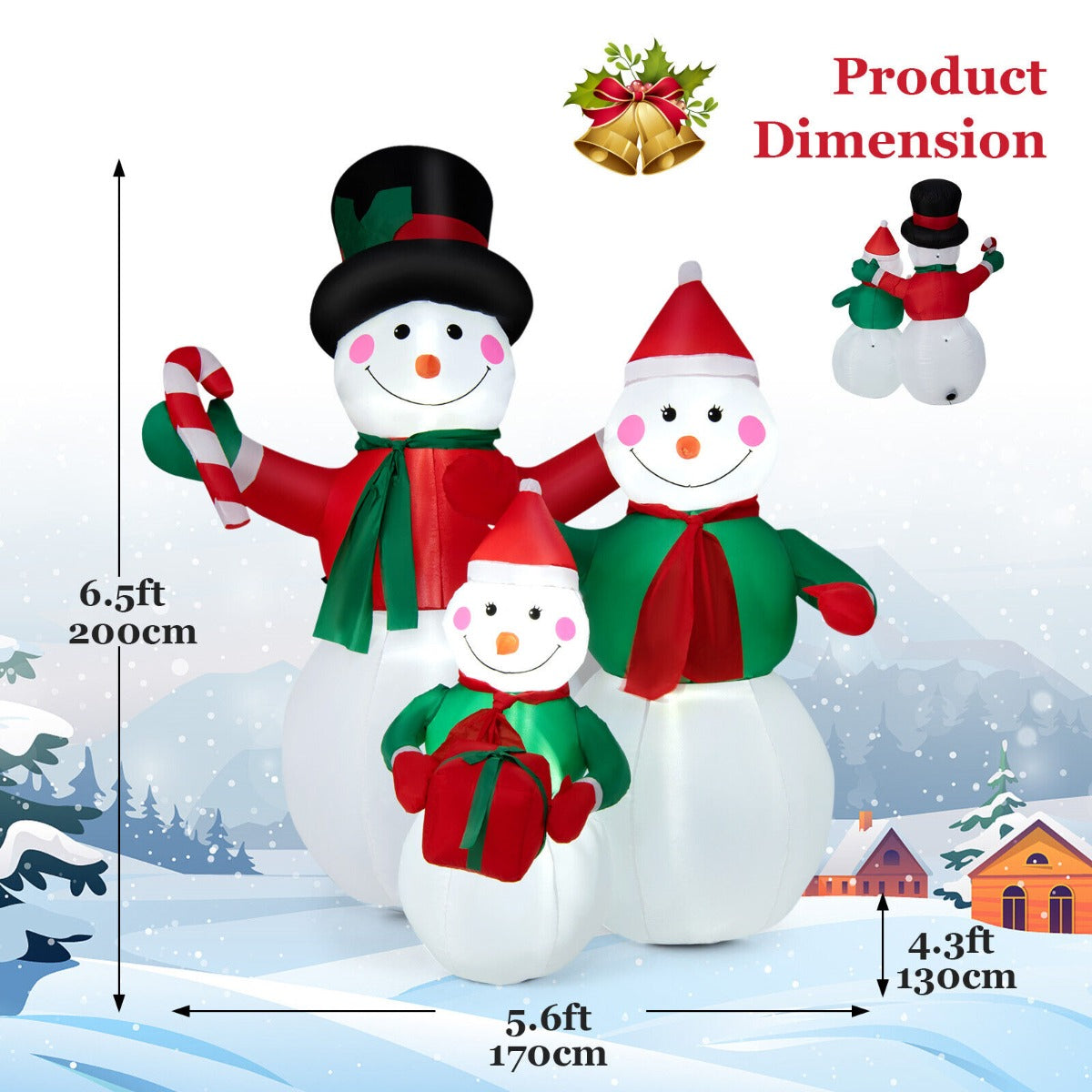 6.5 Feet Inflatable Snowman Family Christmas Decoration with LED Lights