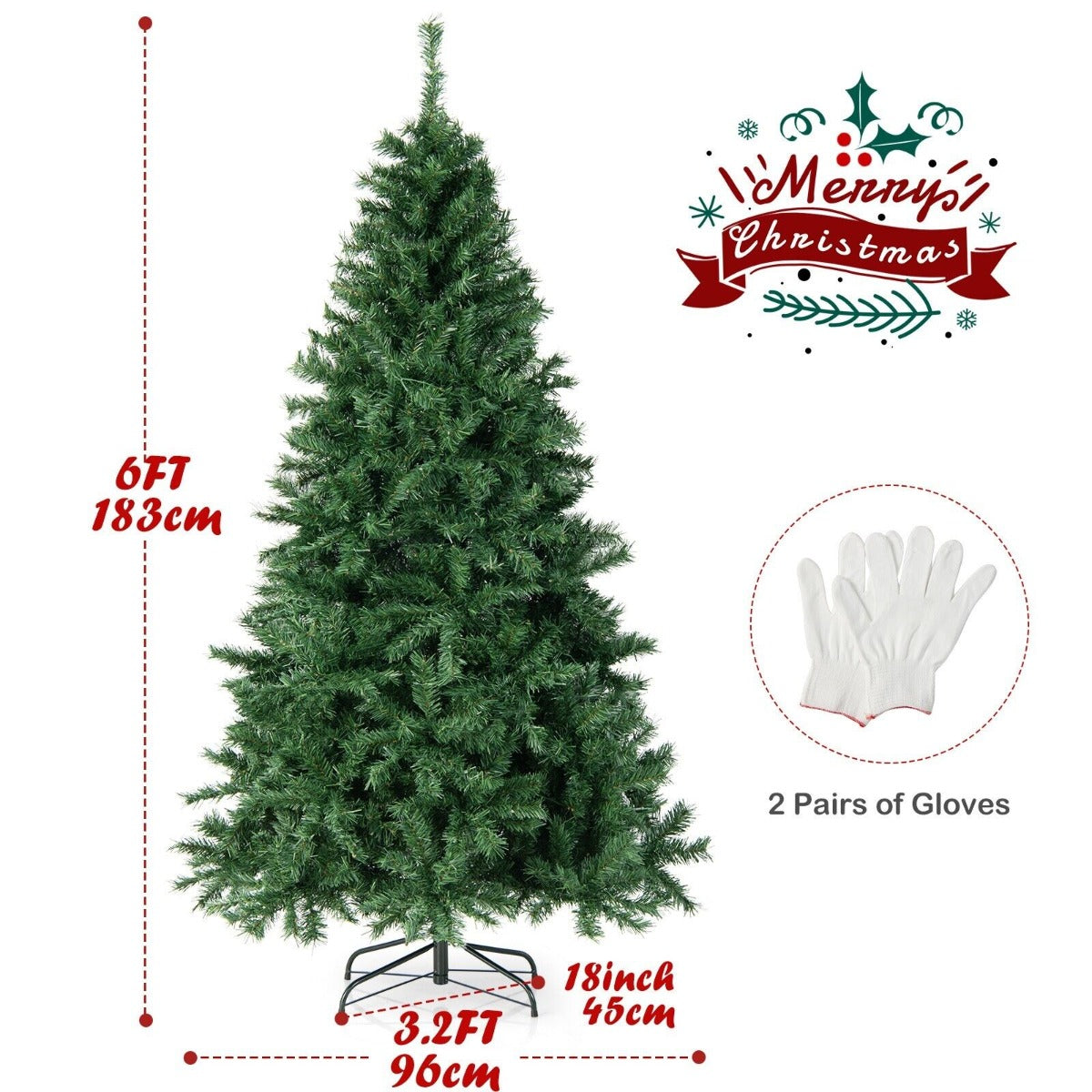6 Feet Pre-Lit Artificial Hinged Christmas Tree with 260 LED Lights