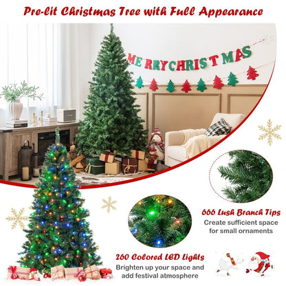 6 Feet Pre-Lit Artificial Hinged Christmas Tree with 260 LED Lights