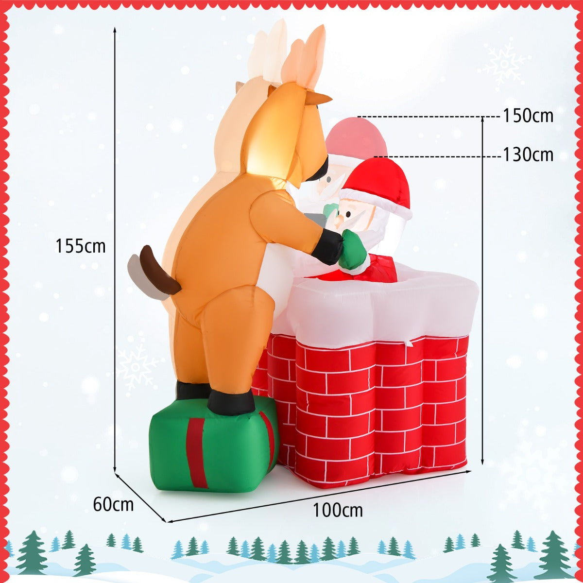 155cm Inflatable Liftable Santa Claus Climbing Chimney