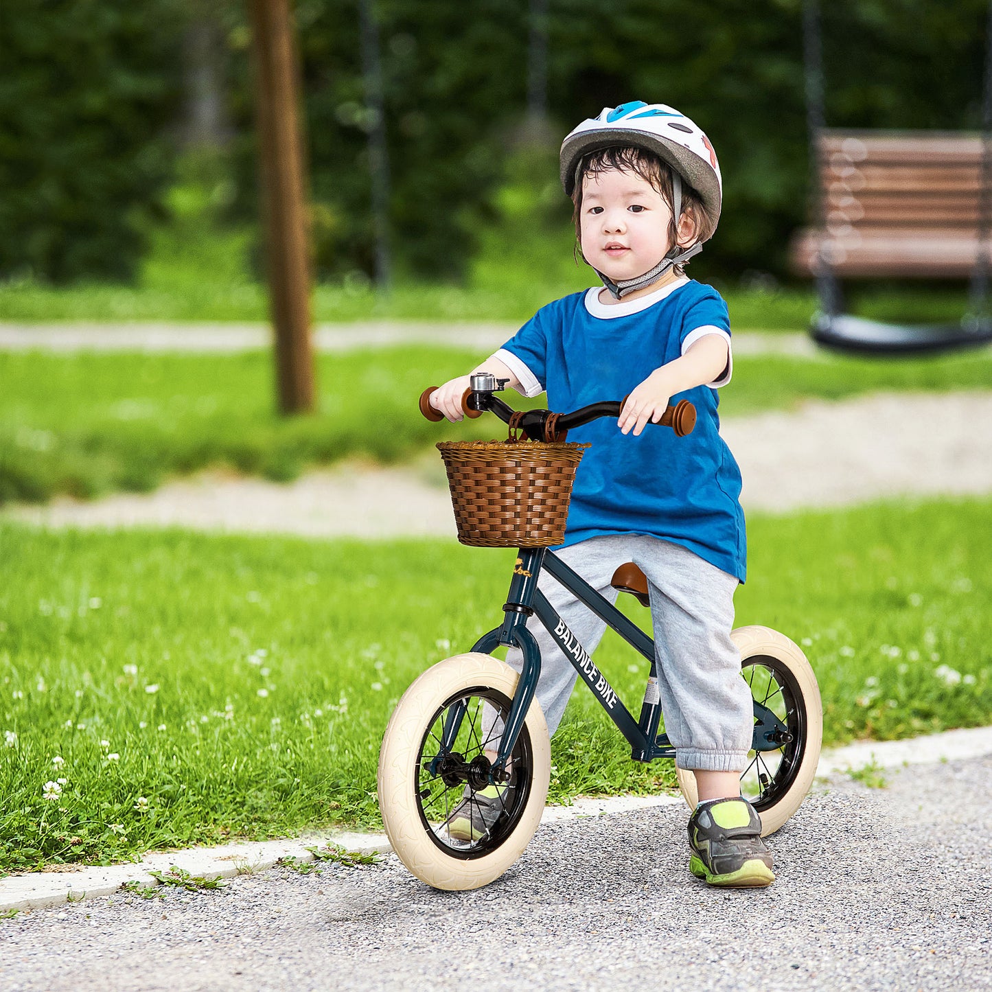 HOMCOM Balance Bike for Kids Toddler No Pedal Bikes Training Bicycle for 3-6 Year Old Boys Girls with Adjustable Handlebars Basket Bell, Blue