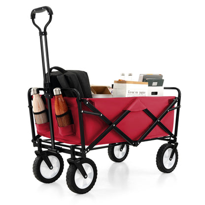 eavy Duty Camping Garden Cart with Adjustable Handle and Drink Holders-Red