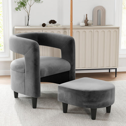 Comfy Accent Armchair with Footrest and Solid Wood Frame-Grey