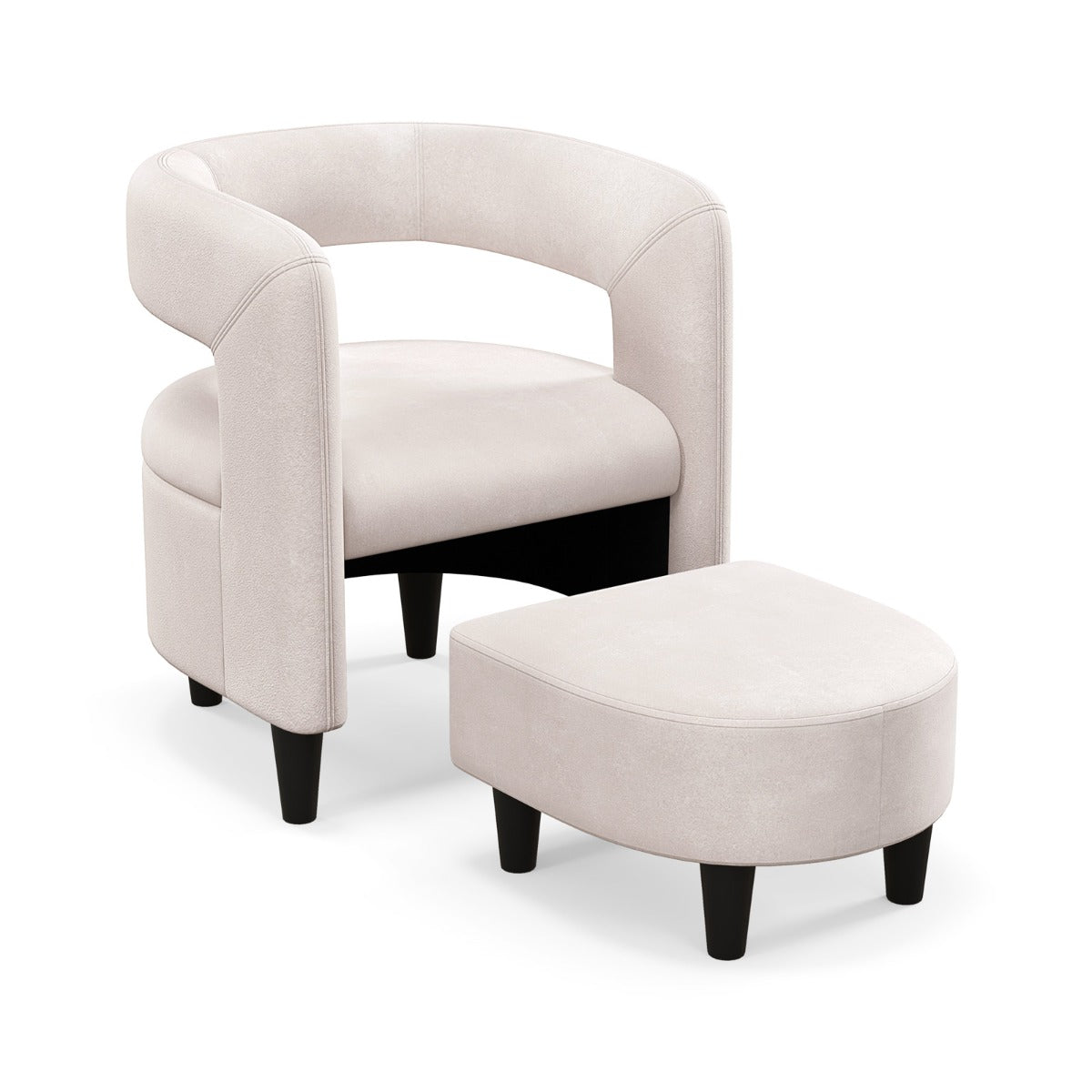 Comfy Accent Armchair with Footrest and Solid Wood Frame-Beige