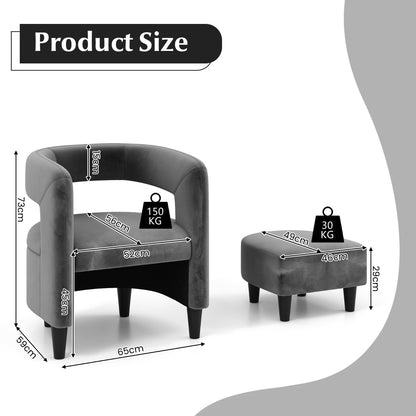 Comfy Accent Armchair with Footrest and Solid Wood Frame-Grey