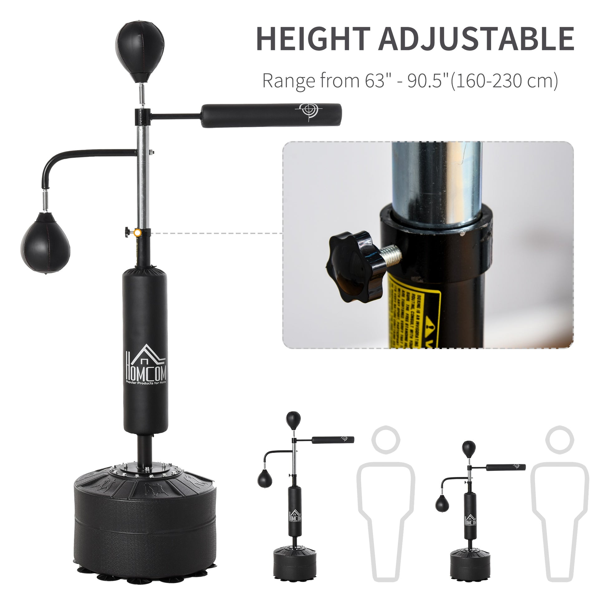 HOMCOM 3-in-1 Boxing Punching Bag Stand with 2 Speedballs, 360° Relax Bar, & PU-Wrapped Bag & Adjustable Height