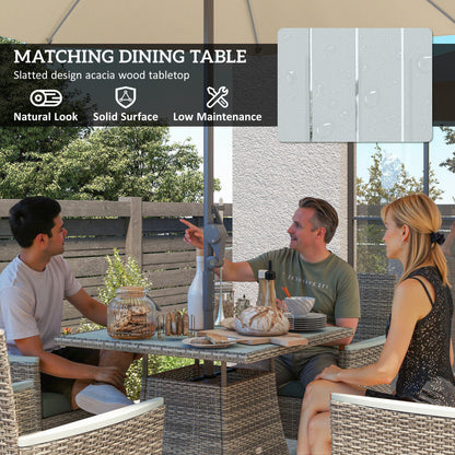 Outsunny Five-Piece Rattan Set, with Wood-Top Table - Grey