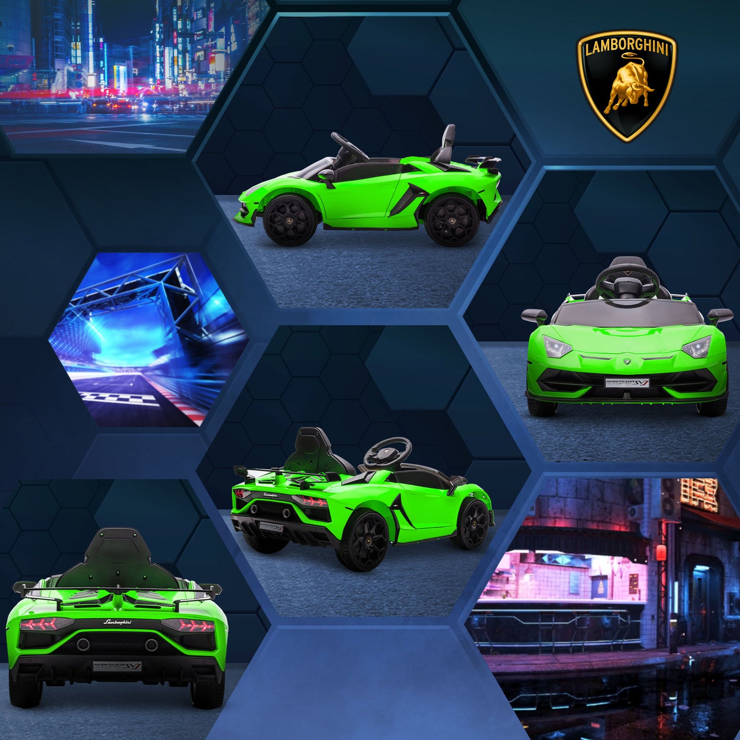 HOMCOM Lamborghini Licensed 12V Kids Electric Car w/ Butterfly Doors, Easy Transport Remote, Music, Horn, Suspension - Green