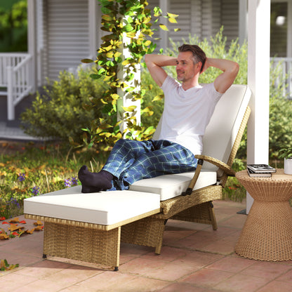 Outsunny 80° Reclining Rattan Lounger - White/Beige