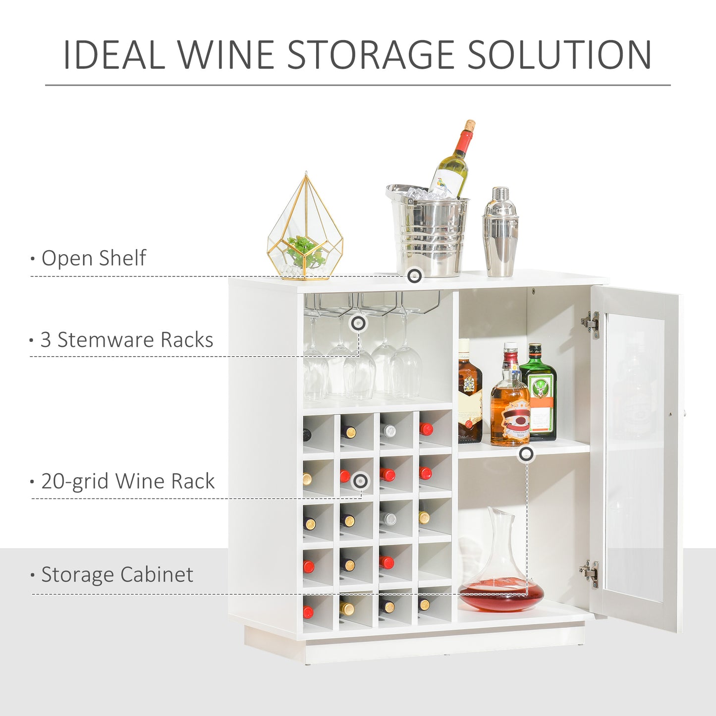 HOMCOM Modern Sideboard Wine Cabinet Cupboard with Glass Door, Glass Holder & 20-Bottle Wine Rack for Living Room, Home Bar, Dining Room