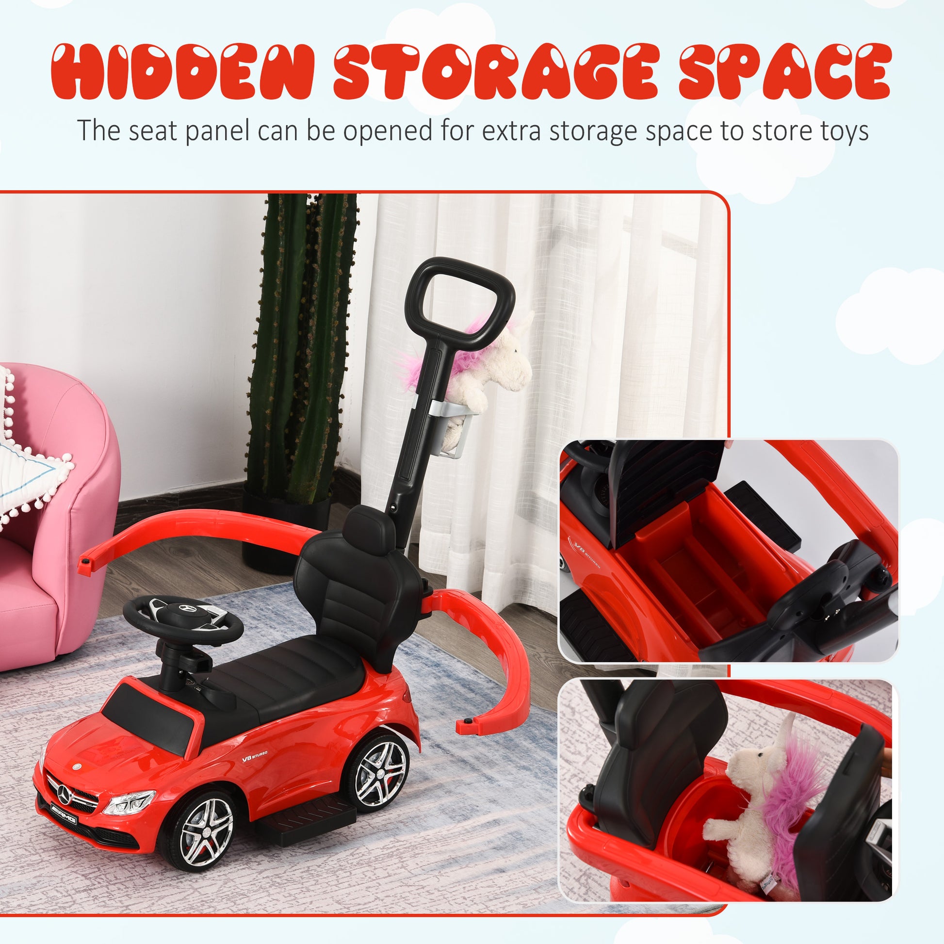 HOMCOM Baby Push Along Car Toddlers Ride On Car Stroller Licensed PP Mercedes-Benz for Ages 12-36 Months, Red