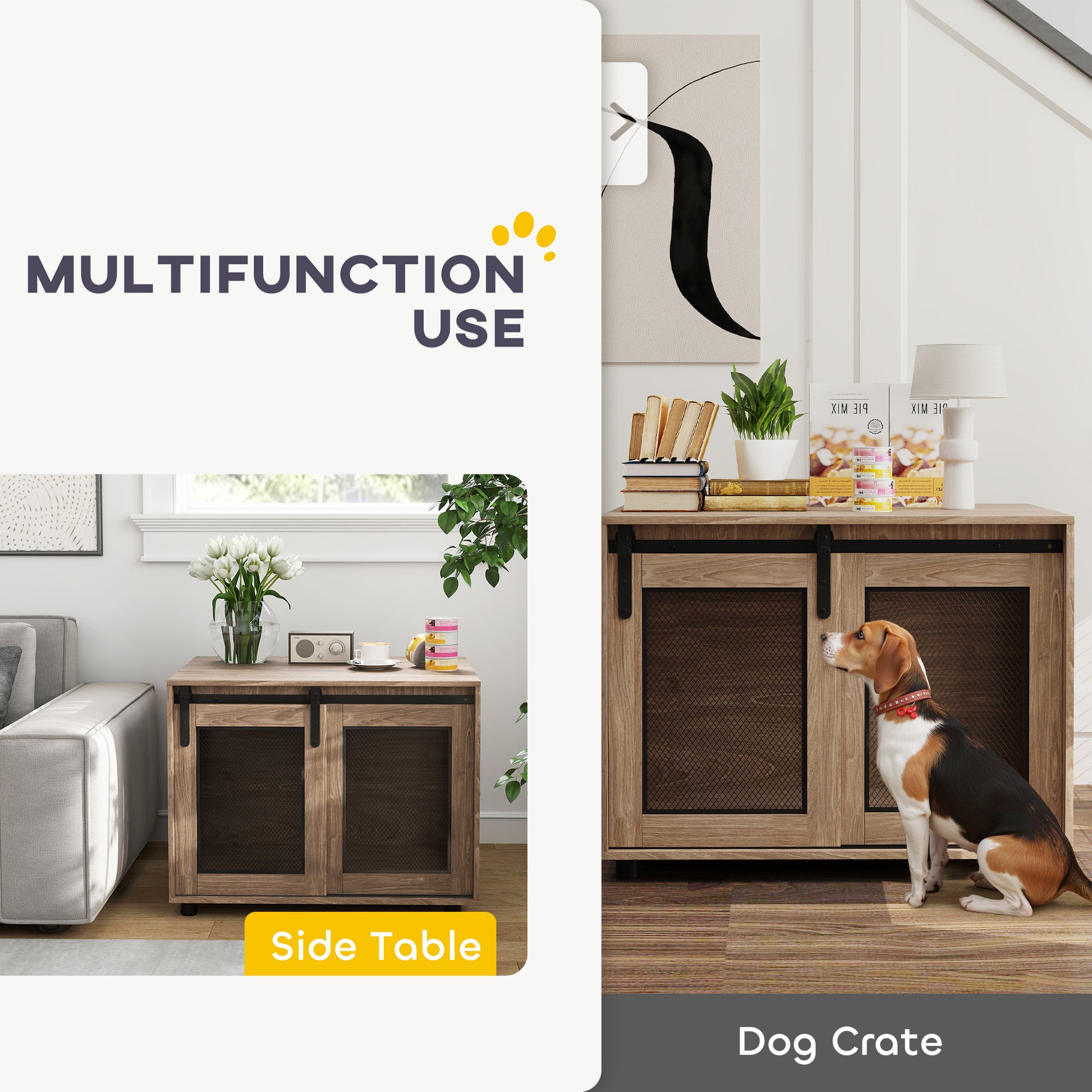 PawHut Dog Crate Furniture with Sliding Door for Medium Dogs, Brown
