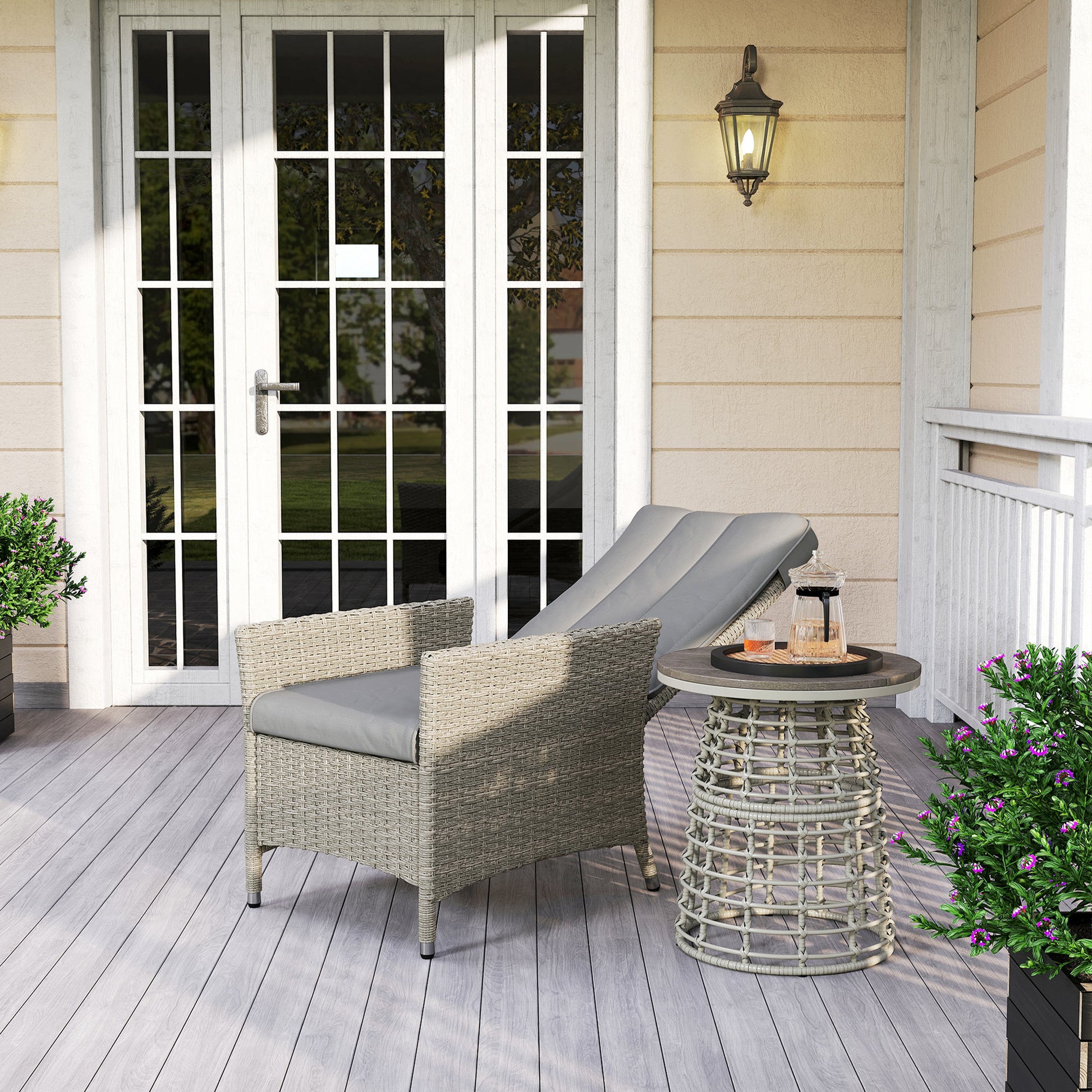 Outsunny 105°-150° Reclining Rattan Chair - Grey