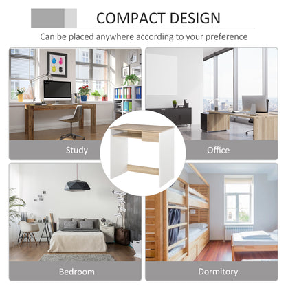 HOMCOM Compact Small Computer PC Table with Keyboard Tray Drawer Study Office Working Gaming Writing Desk, Oak Colour