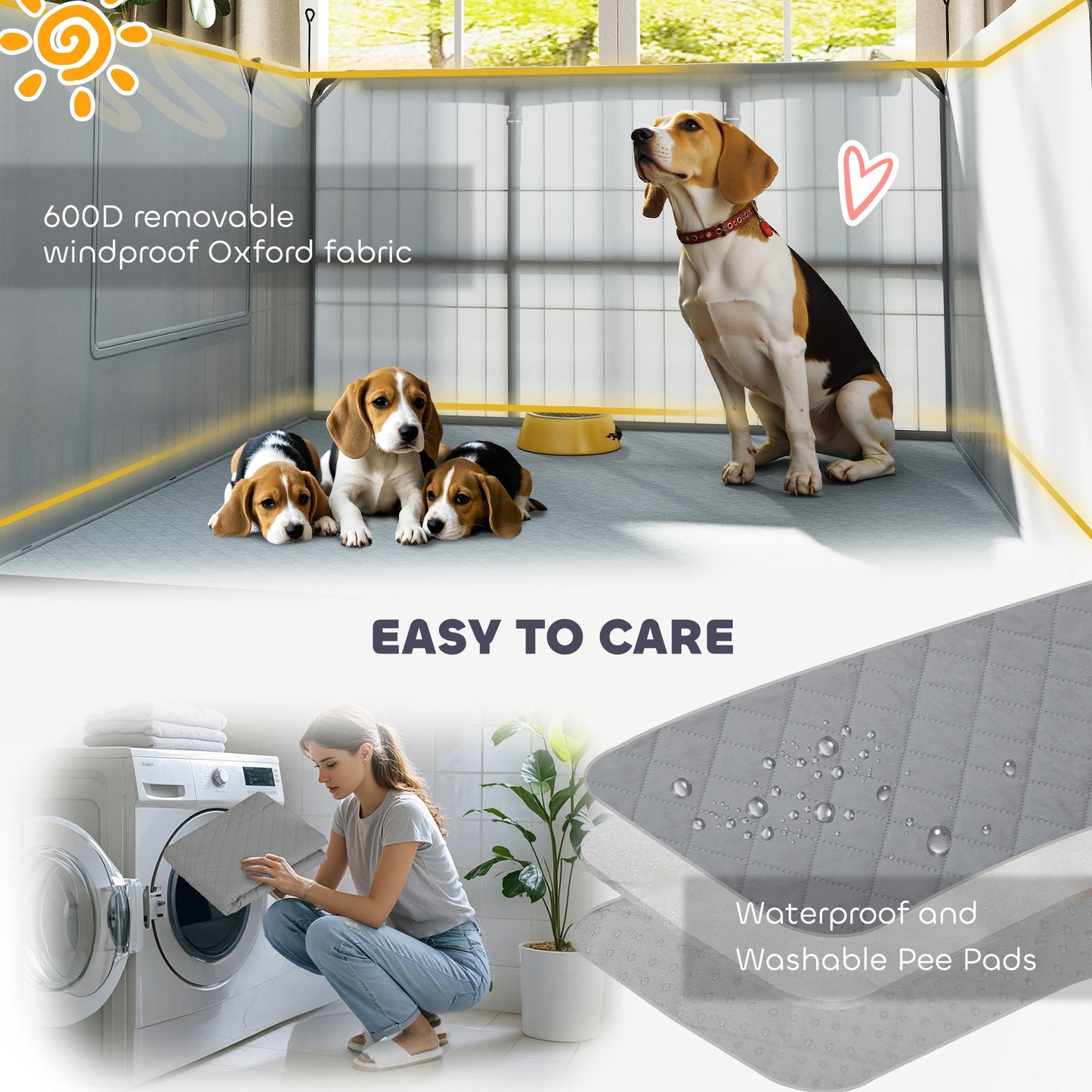 PawHut Seven-Panel Dog Whelping Box, Dog Playpen with Washable Whelping Pads, Wind-Resistant Fabric, for Small and Medium Dogs