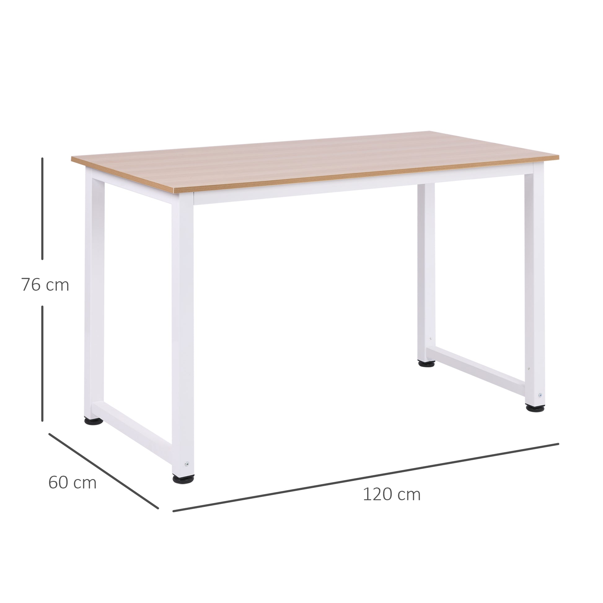 HOMCOM Computer Desk PC Writing Table Home Office Workstation Adjustable Feet Stable Work Study w/ Metal Frame Oak White