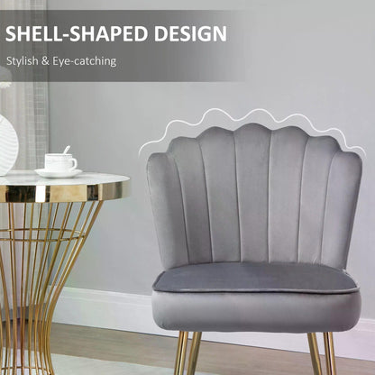 HOMCOM Velvet-Feel Shell Luxe Accent Chair, Glam Vanity Chair Makeup Seat, Home Bedroom Lounge with Metal Legs Comfort Padding, Grey