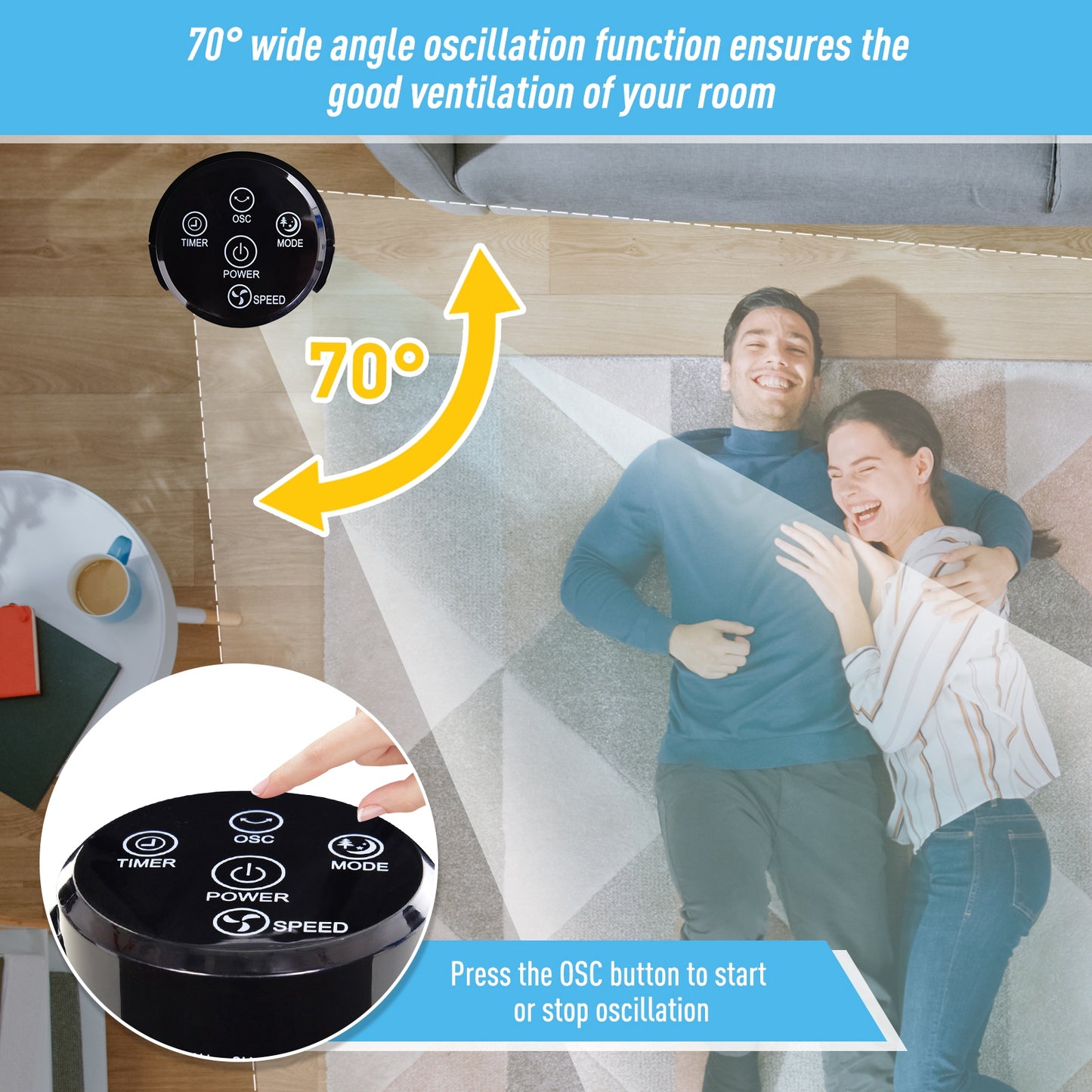 HOMCOM 36" Tower Fan Oscillating 3 Speeds w/ Remote Control Timer Moving Head Quiet Operation Home Office Bedroom Black - 92H cm