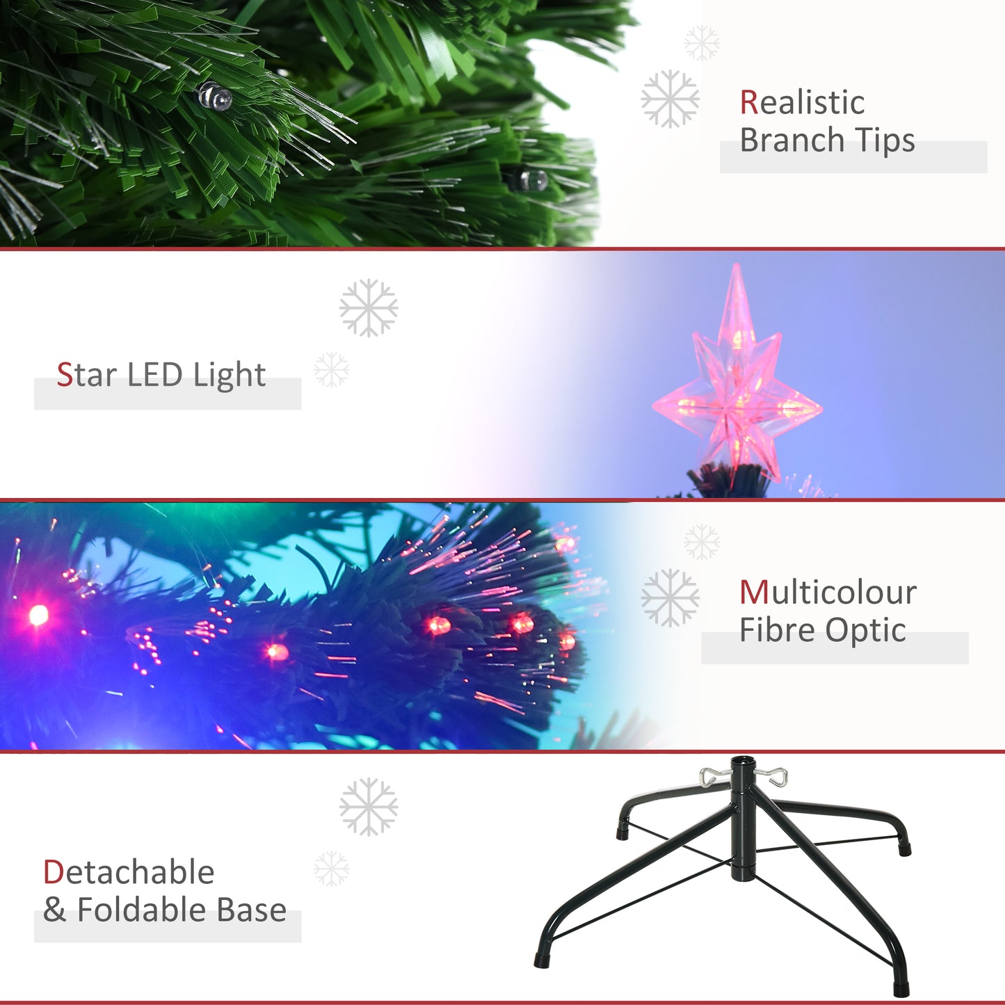 HOMCOM 5ft 150cm Green Fibre Optic Artificial Christmas Tree-Multi