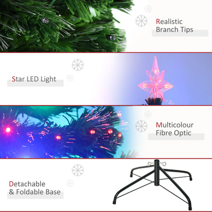 HOMCOM 5ft 150cm Green Fibre Optic Artificial Christmas Tree-Multi