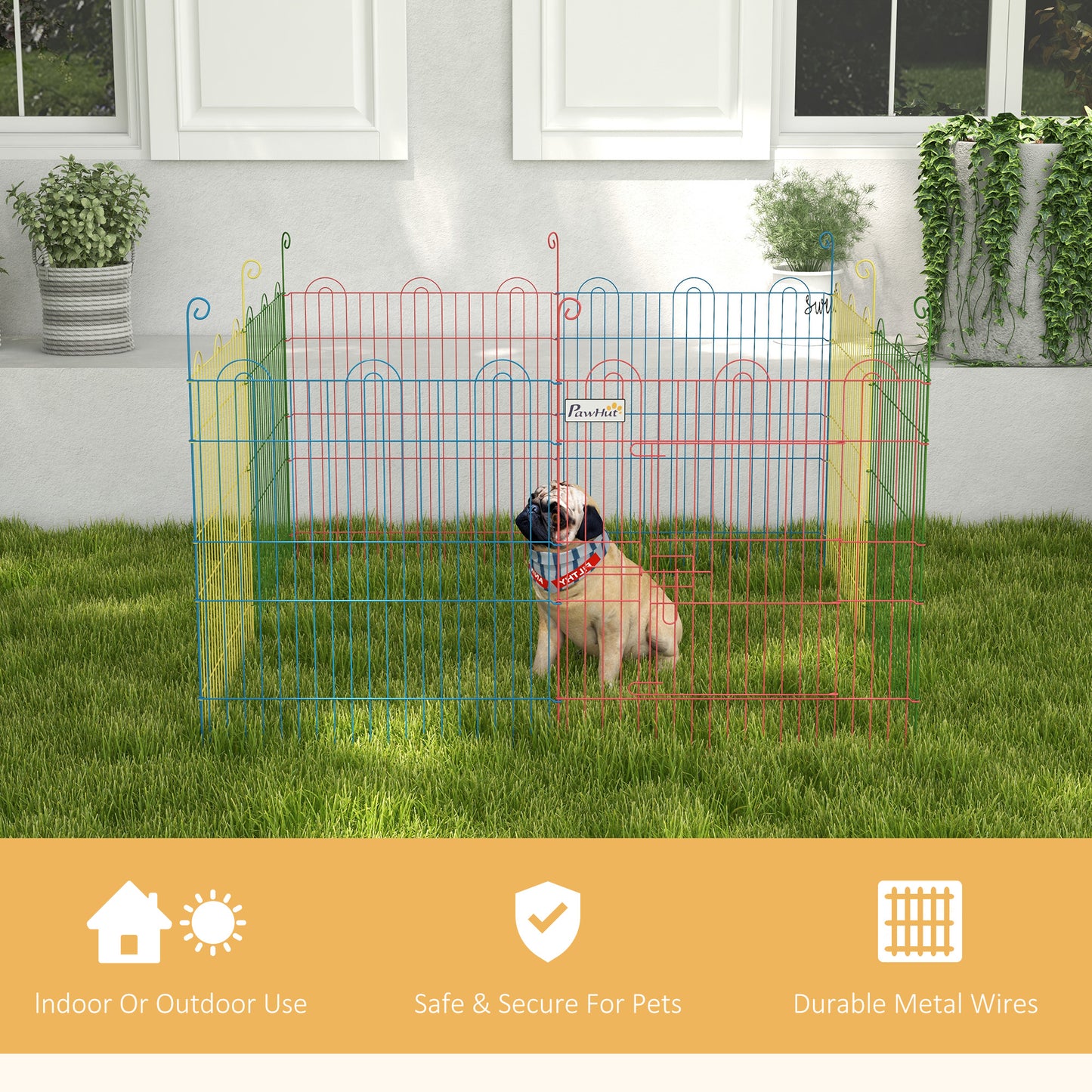 PawHut Pet Playpen Crate, with Eight Panels, Door, for Indoors and Outdoors, 60H x ?156cm