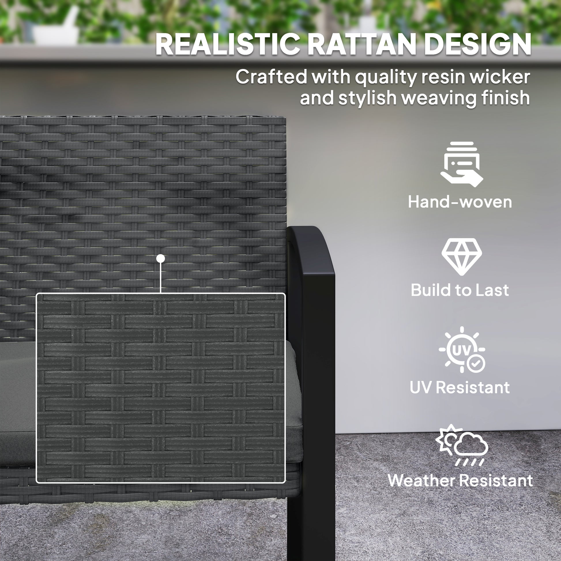 Outsunny Two-Seater Rattan Garden Bench - Grey/Black