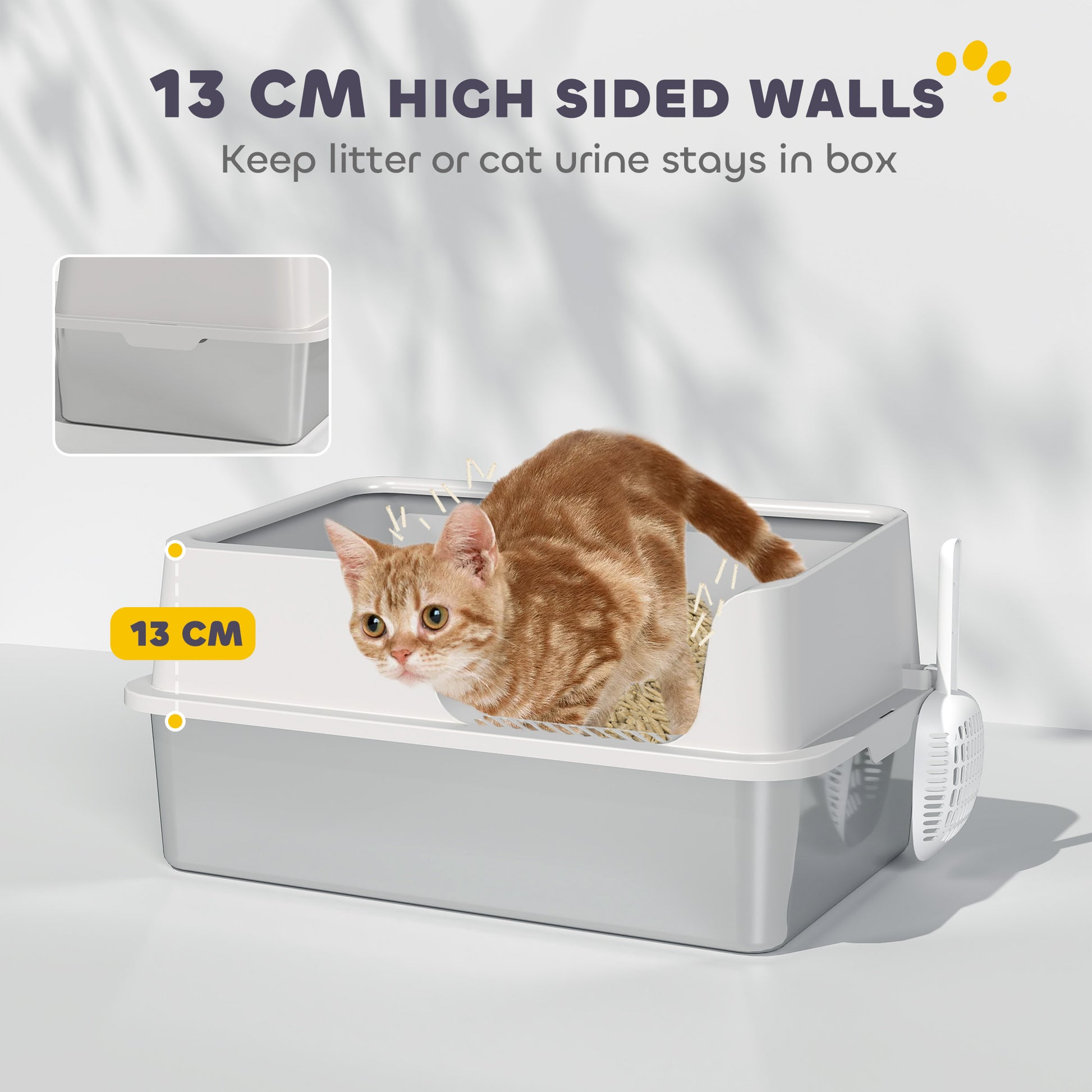 PawHut Stainless Steel Litter Box with Detachable Rim, Scoop, Easy Cleaning, Odour-Resistant, 60 x 40 x 28 cm