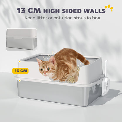 PawHut Stainless Steel Litter Box with Detachable Rim, Scoop, Easy Cleaning, Odour-Resistant, 60 x 40 x 28 cm