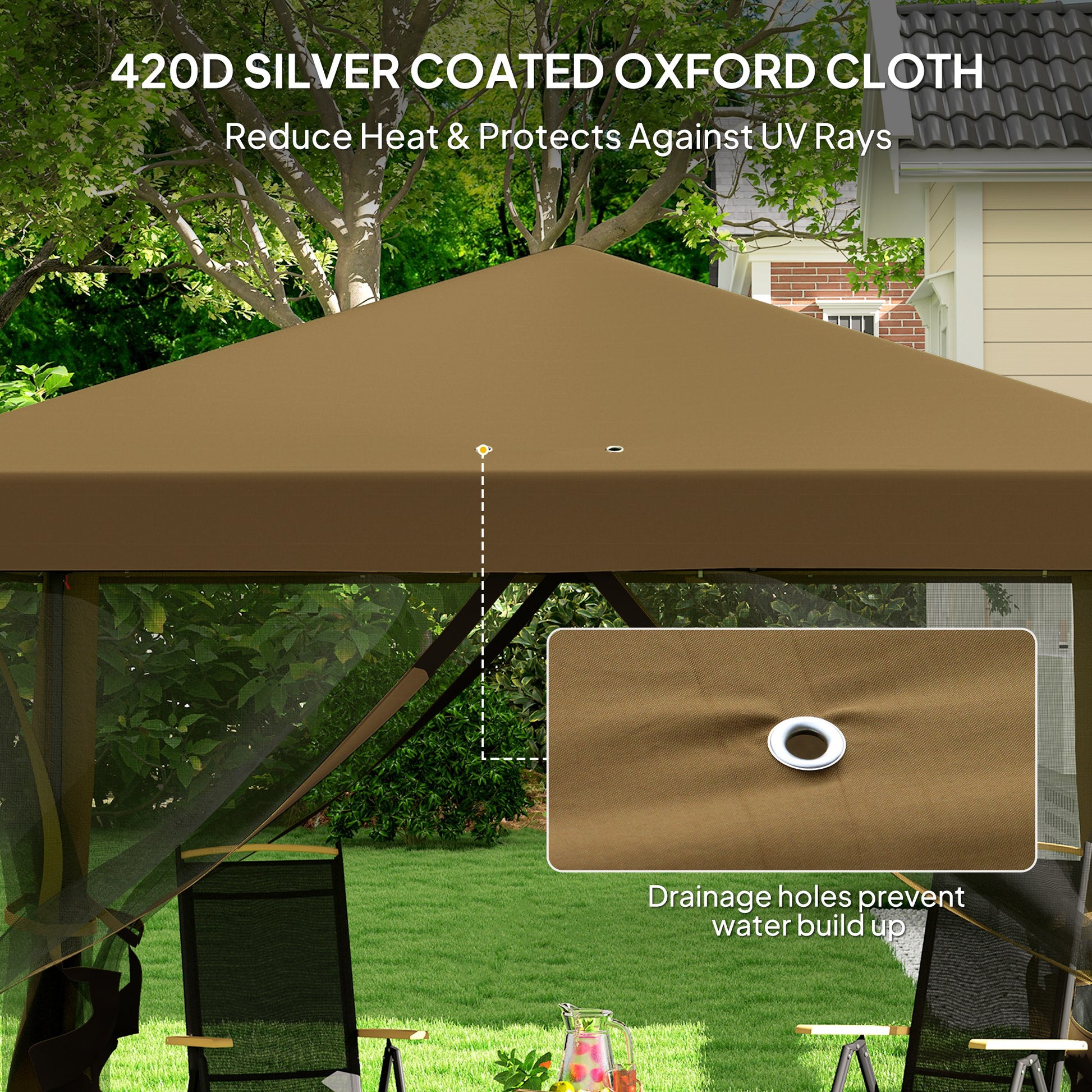 Outsunny 3 x 3 m Pop Up Gazebo, 420D Garden Tent Canopy with Removable Mesh Sidewall Netting, Carry Bag for Garden Patio Outdoor, Khaki