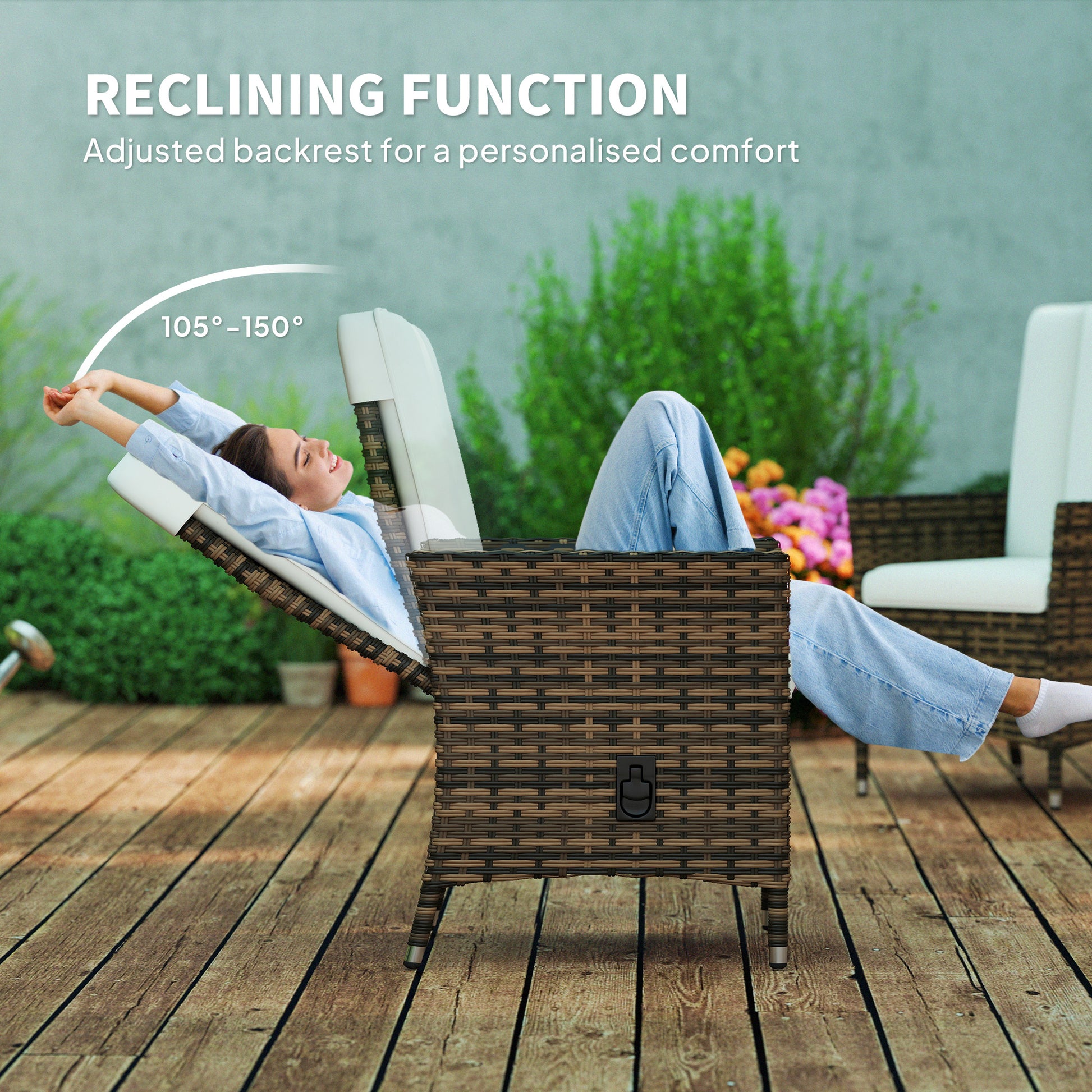 Outsunny 105°-150° Reclining Rattan Chair - Cream