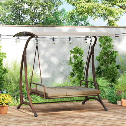 Outsunny Convertible Three-Seater Swing Bed - Khaki