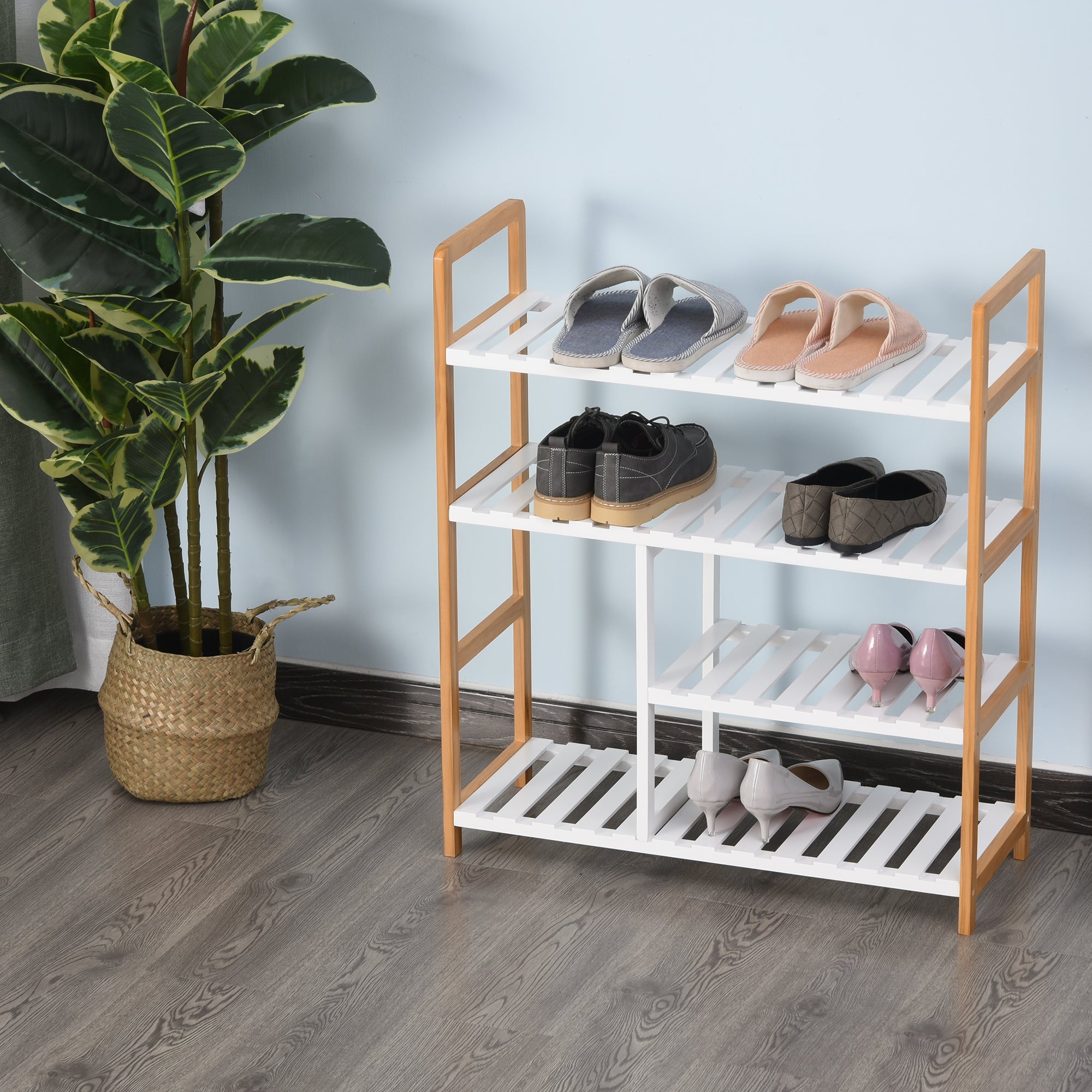 HOMCOM 4 Tier Shoe Racks Storage Stand Shelf Organizer Wood Frame 78 x ...