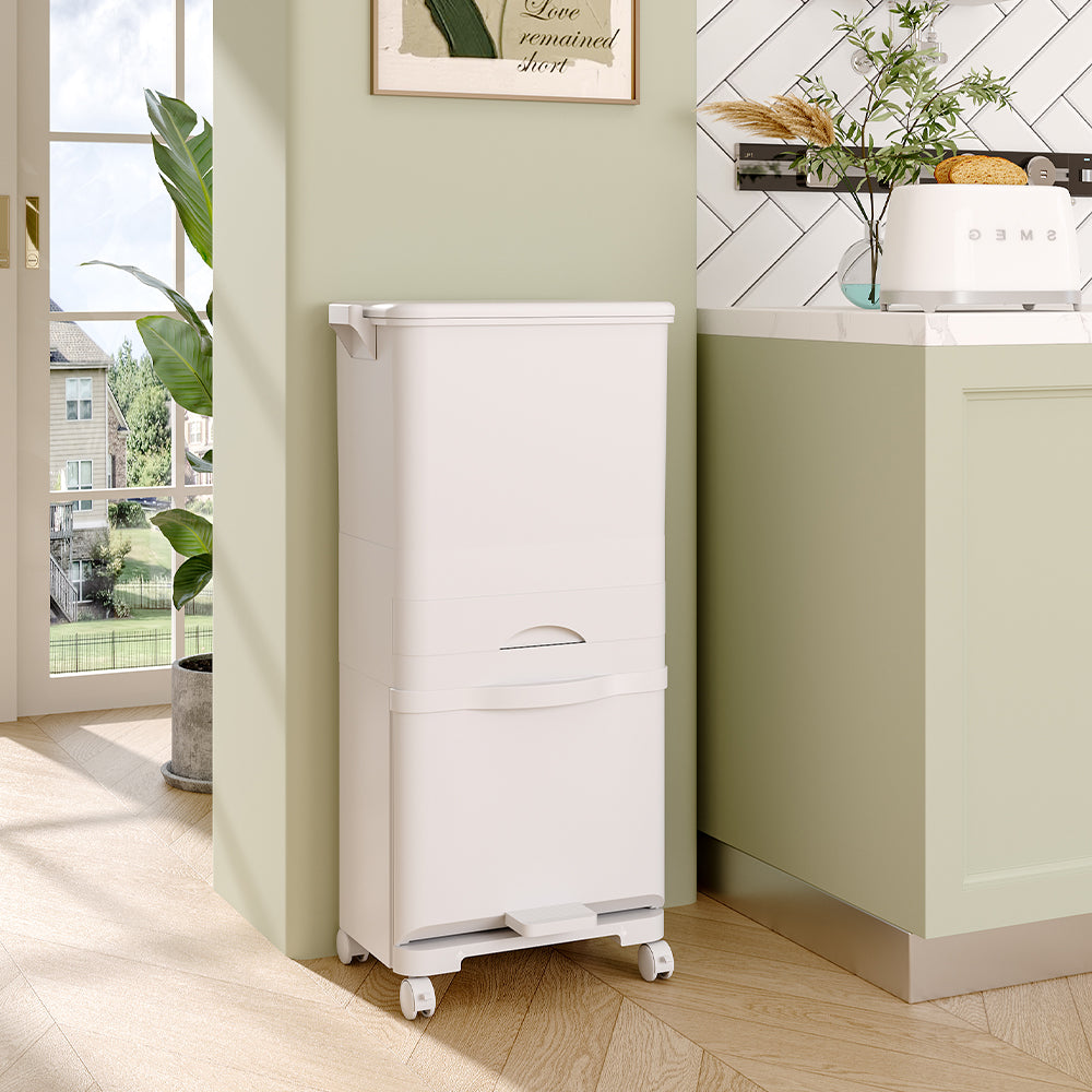 Dry Wet Waste Recycling Pedal Classified Bin Kitchen Storage Trolley Cart