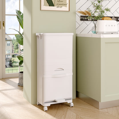 Dry Wet Waste Recycling Pedal Classified Bin Kitchen Storage Trolley Cart