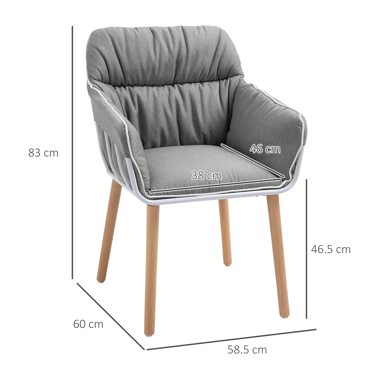 HOMCOM Contrast Piped Accent Chair Modern Home Seat w/ Thick Padding Wood Legs Foot Pads Modern Leisure Armchair Bedroom Lounge Conservatory