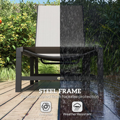 Outsunny Folding Sun Lounger, 5-Position Adjustable Garden Chaise Lounge Sunbed, Steel Frame Reclining Chair for Beach, Porch, Patio, Camping, Light Grey