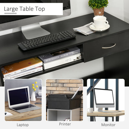 HOMCOM Modern Computer Work Desk Table Study w/ Shelf Drawer Standing Writing Station Display Stylish Storage Compact Black