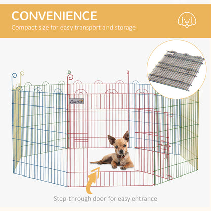 PawHut Pet Playpen Crate, with Eight Panels, Door, for Indoors and Outdoors, 60H x ?156cm